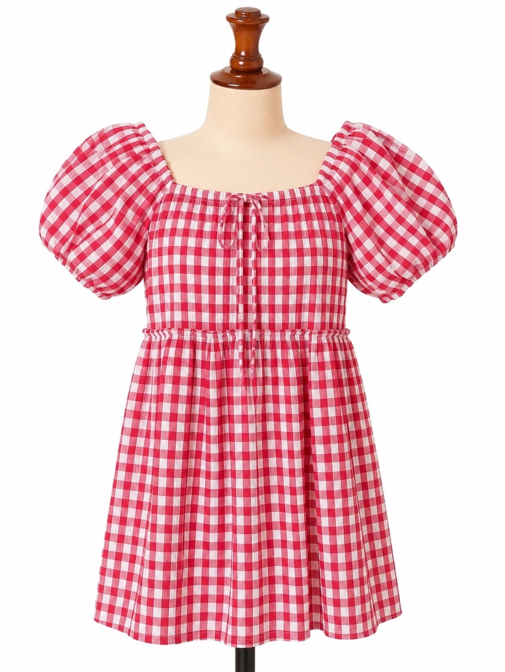 Red Gingham Petal + Pup Puff Sleeve Cottagecore Dress Medium